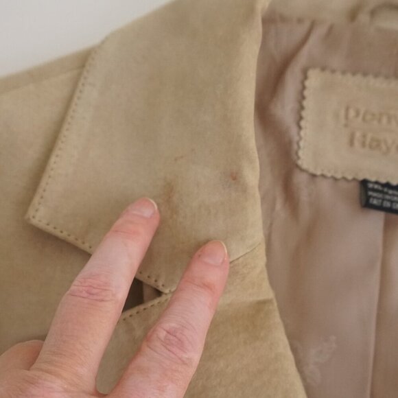 Vintage Denver Hayes Beige 100% Suede Leather Button Up Blazer Jacket 2Xl - Picture 8 of 15